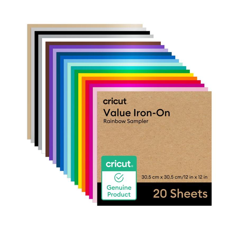 Papel Cricut Value Iron-On Sampler 12X12 Pulgadas 20 Hojas Arcoíris